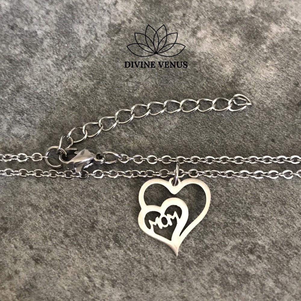 Mom Double Heart Stainless Steel Necklace | Handmade - Picture 10 of 11